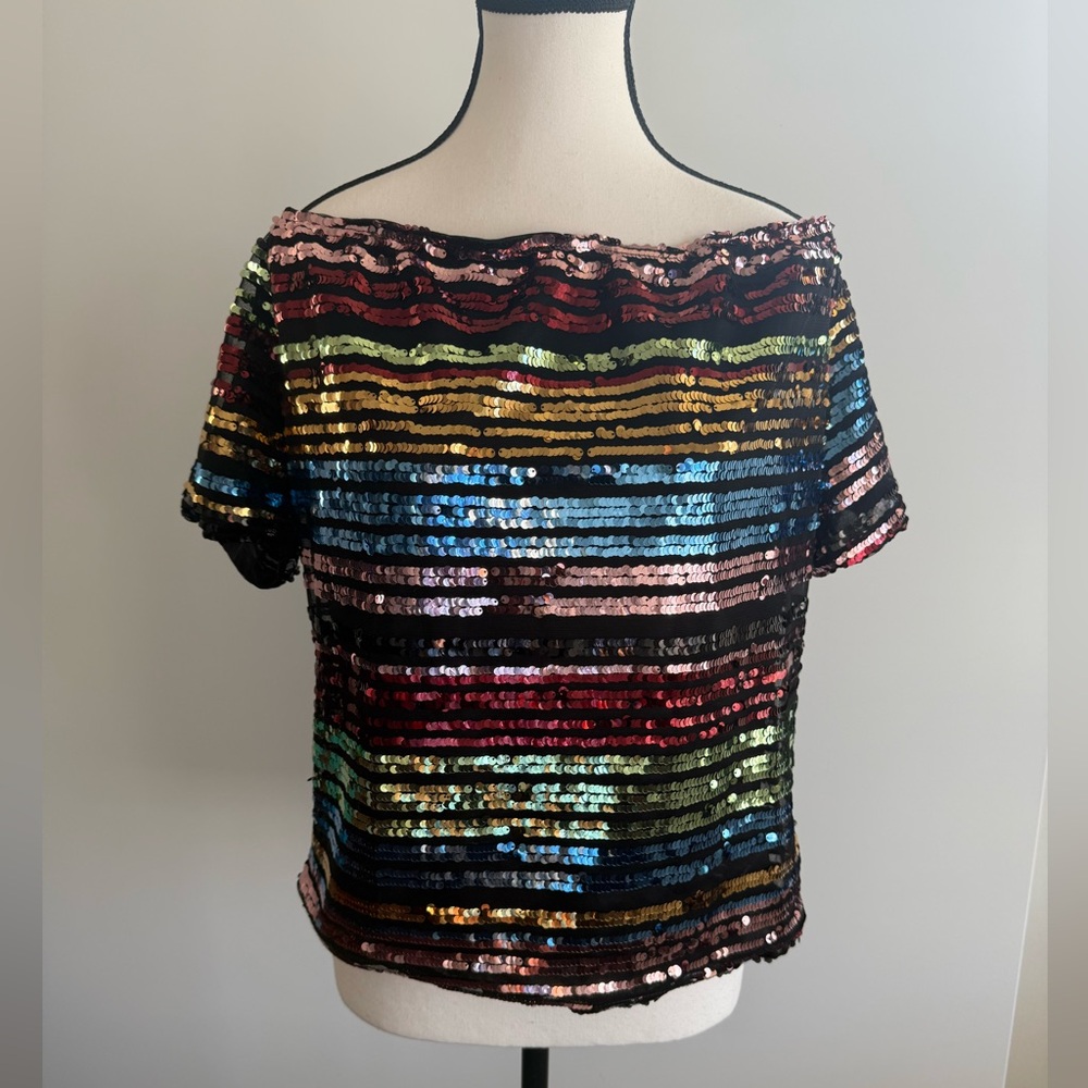 Multicolor Sequin Off-Shoulder Top